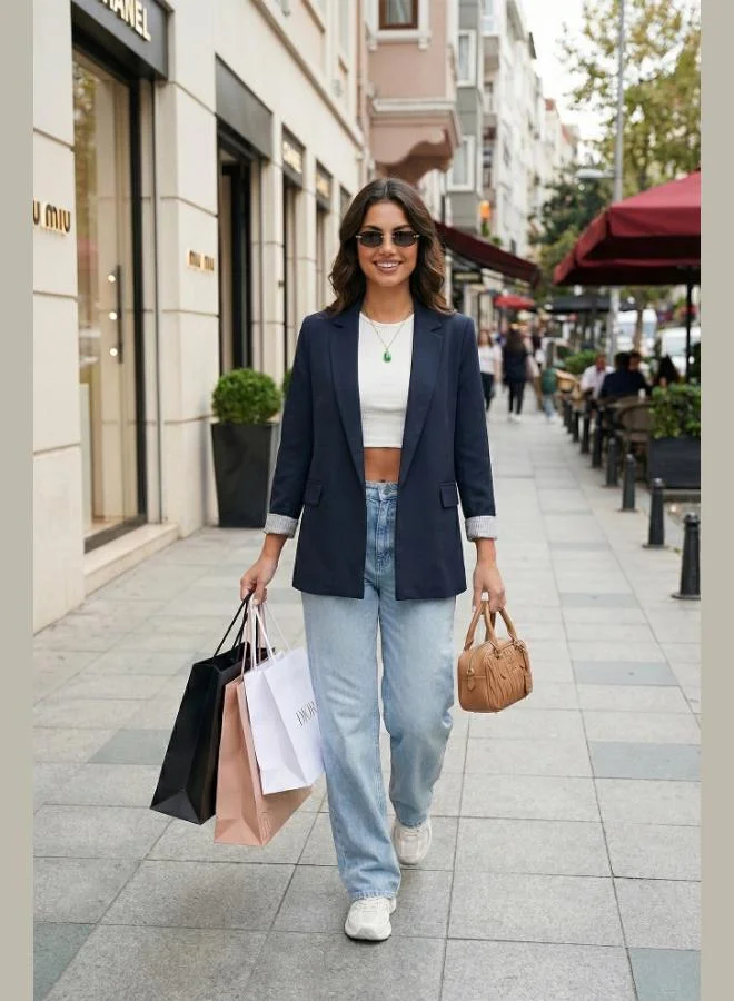 Lela Lela Regular Fit Double-Breasted Collar Patterned Lined Jacket Women'S Jacket 6927624